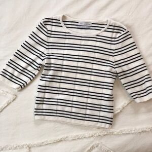 Urban outfitters ribbed half sleeve crop sweater black and white stripe sz small